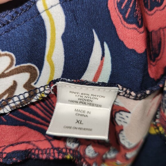 7th Avenue Design Studio XL Navy Floral Hem Knit Top 4181 - Picture 4 of 8